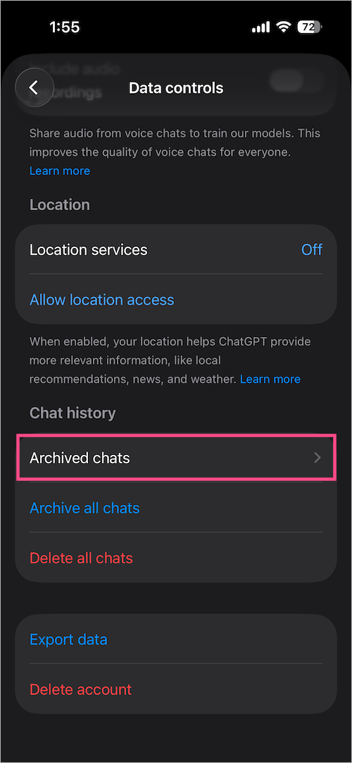 how to find archived conversations in chatgpt on iphone