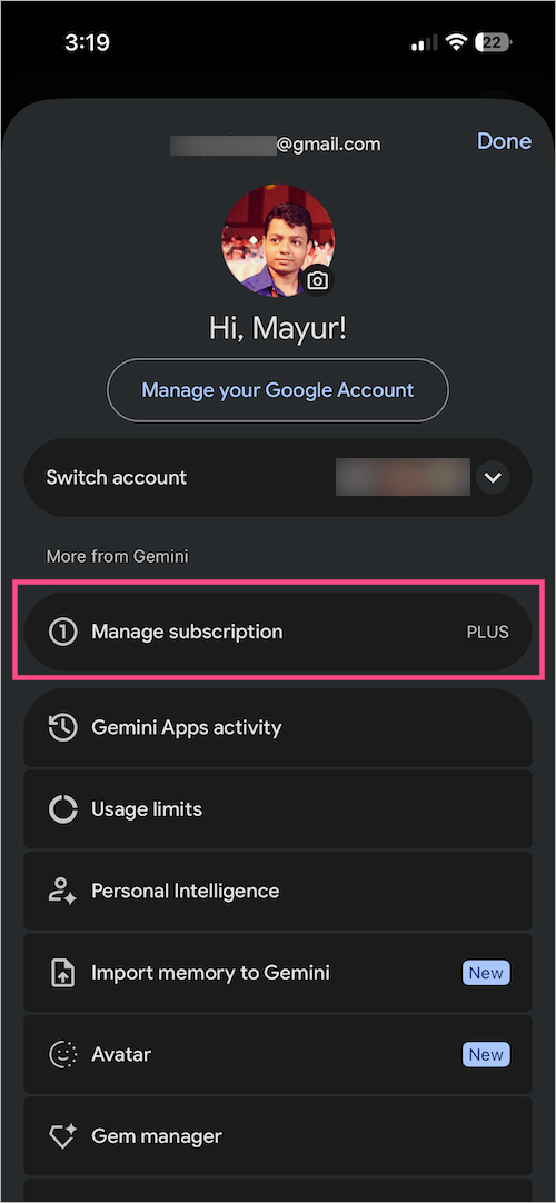 how to manage your gemini subscription on iphone