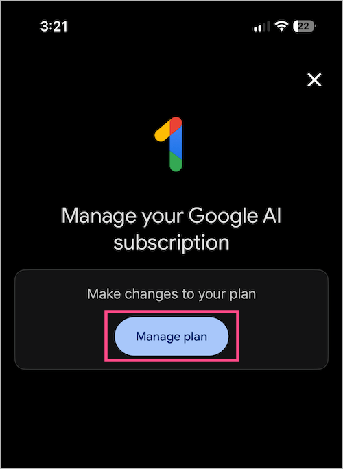 manage Google AI subscription on iphone