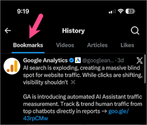 how to see your saved bookmarks on X