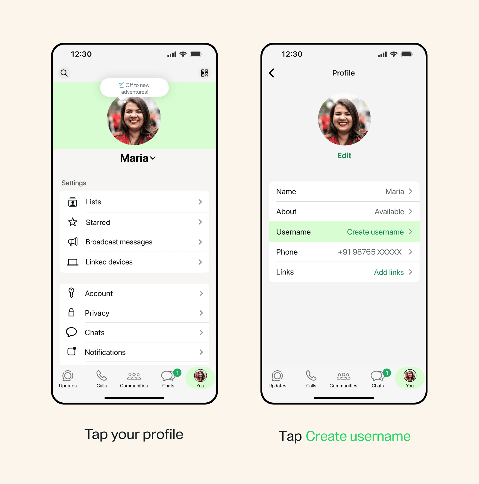 how to setup whatsapp username on android and iphone