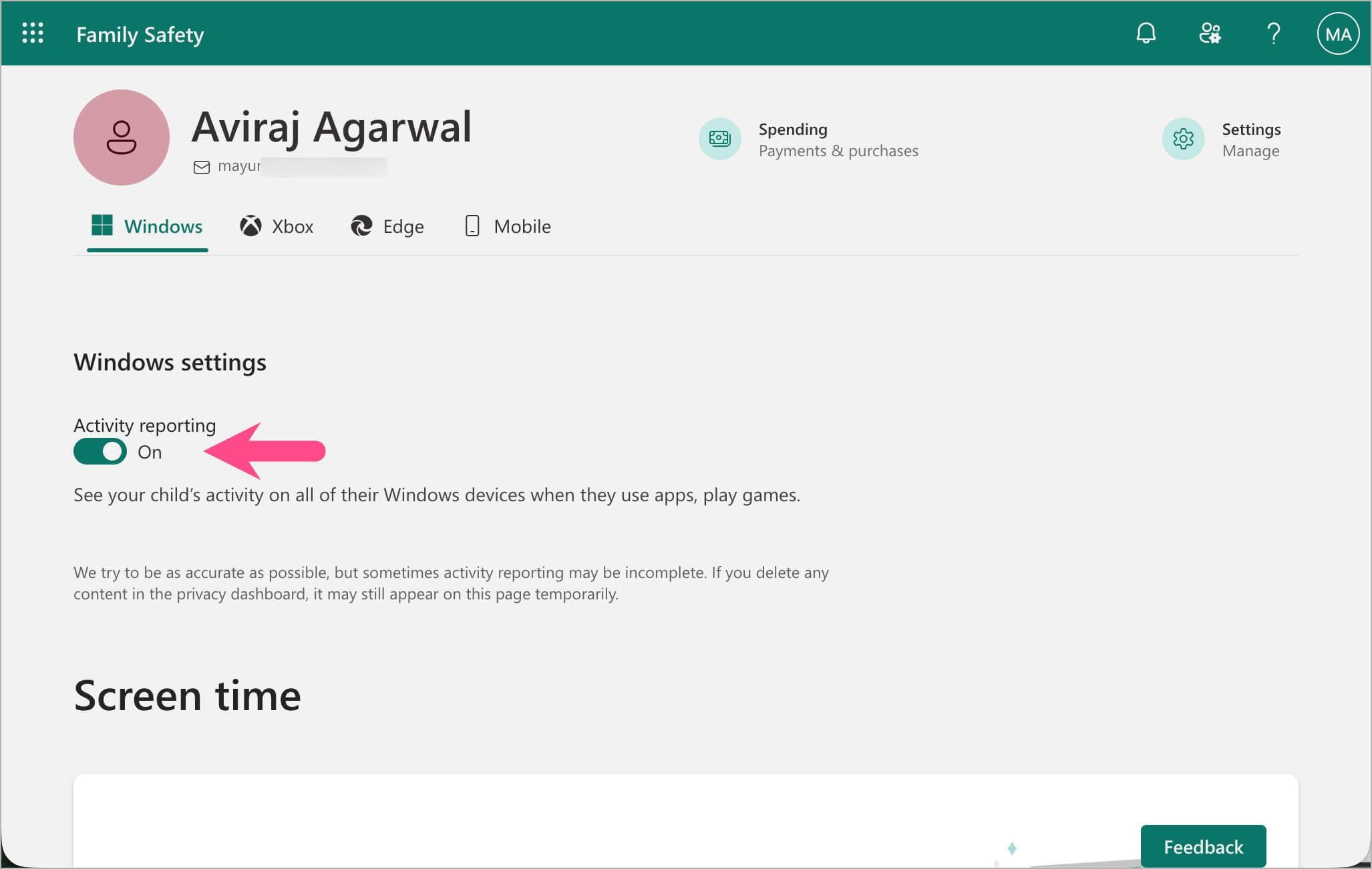 microsoft family screen time settings