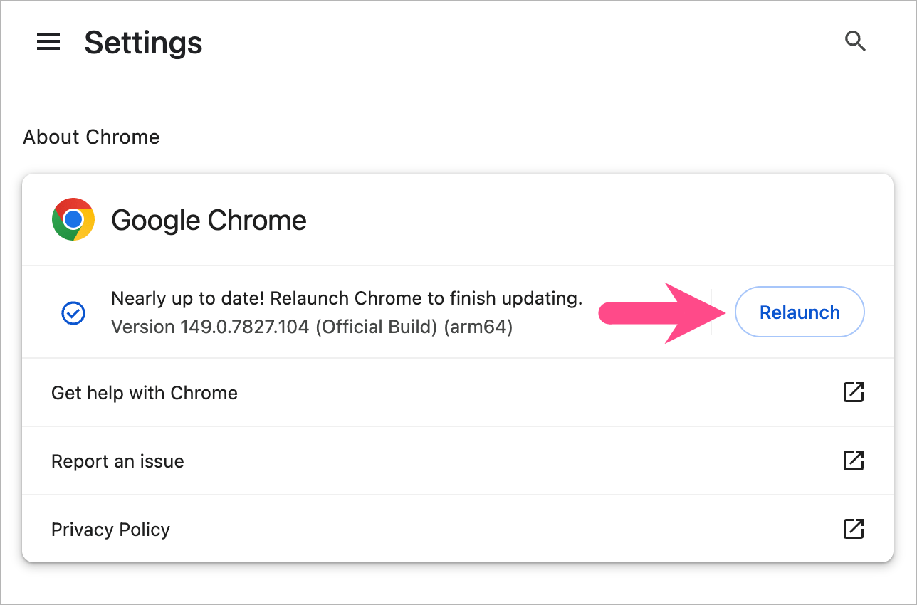 updating google chrome to latest version