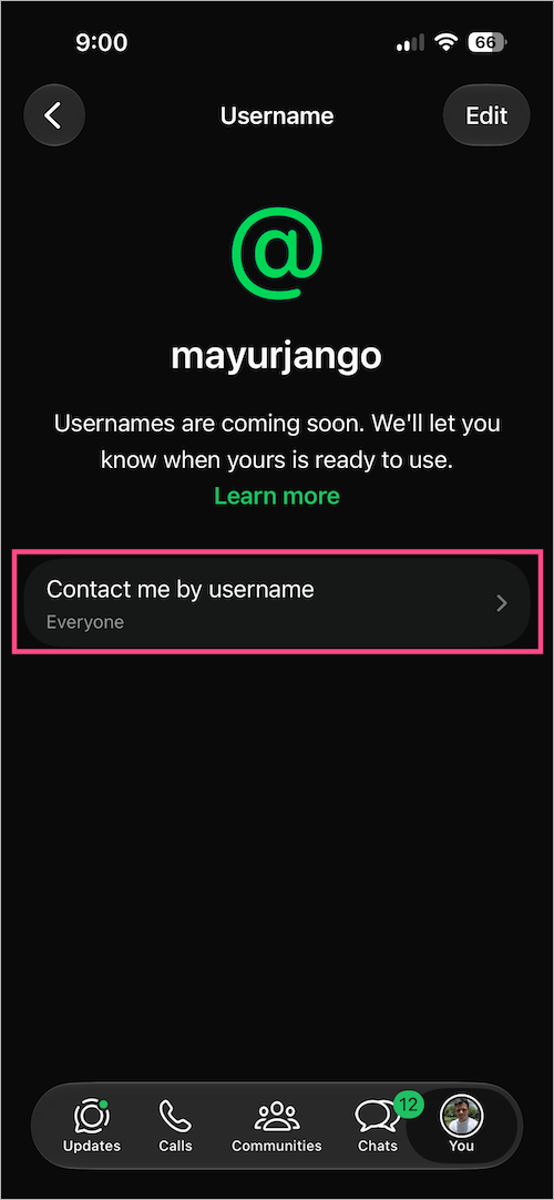 how to add username key on whatsapp