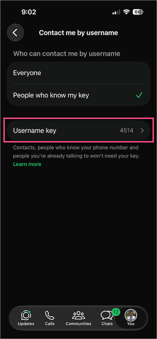 how to change whatsapp username key