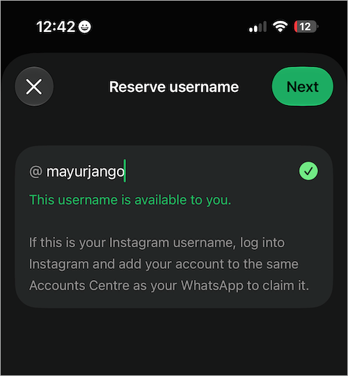 choose a username on whatsapp