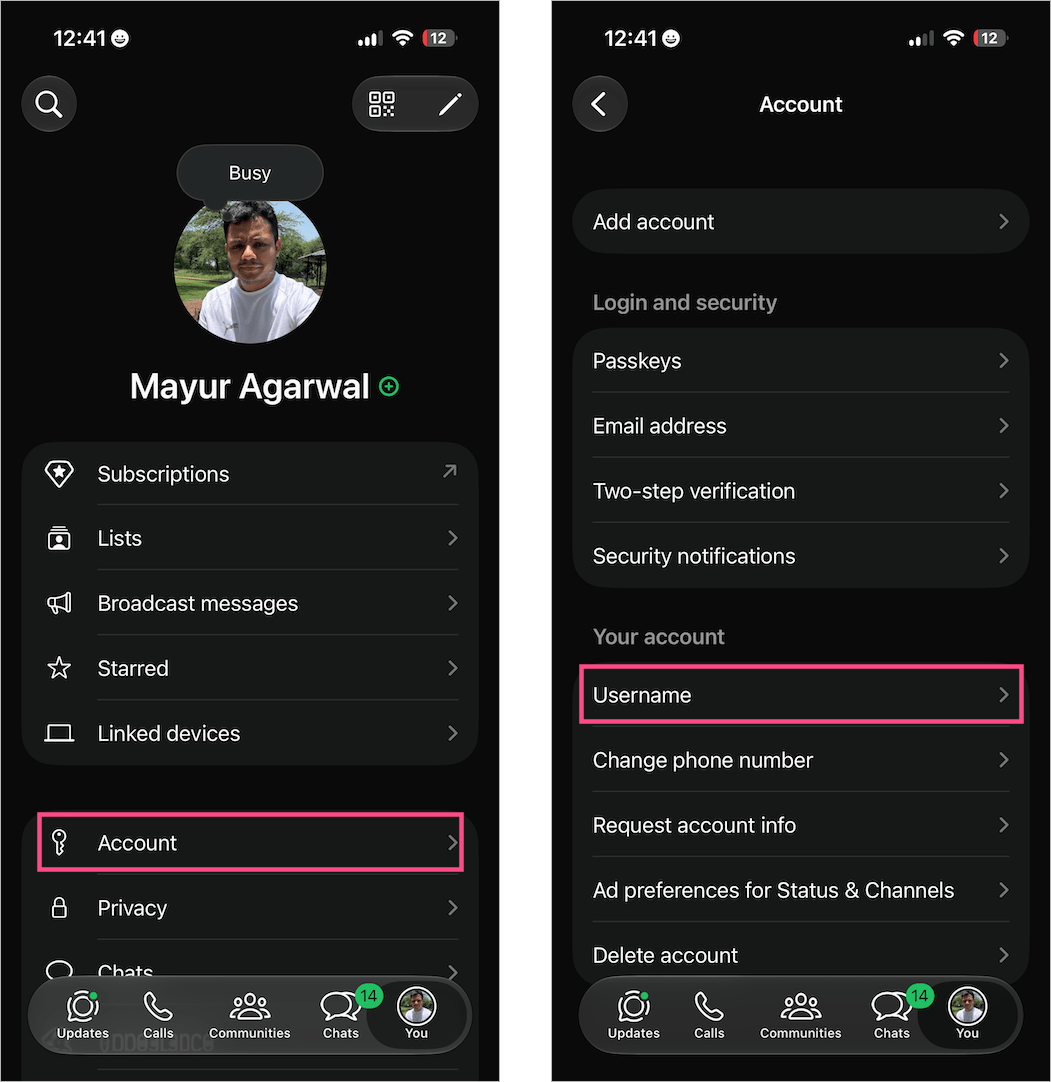 how to create username on whatsapp