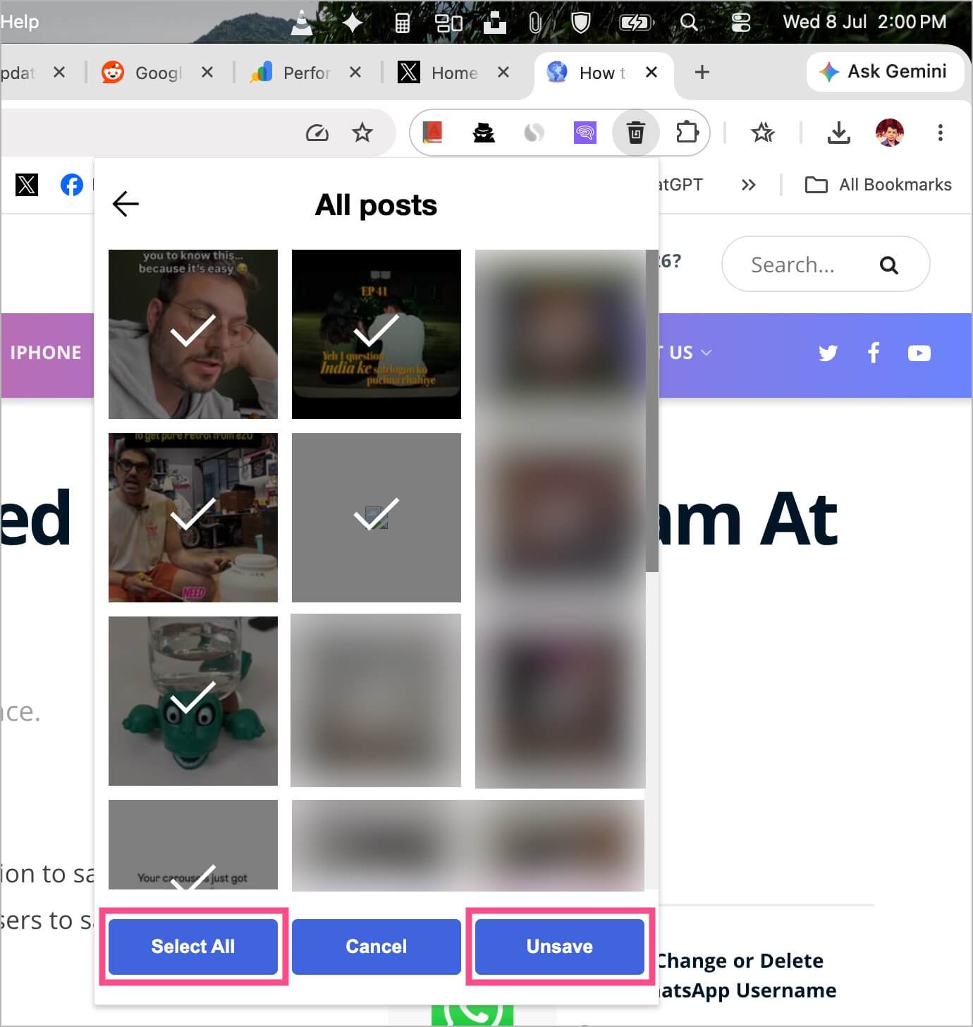 how to unsave all saved posts on instagram at once on computer
