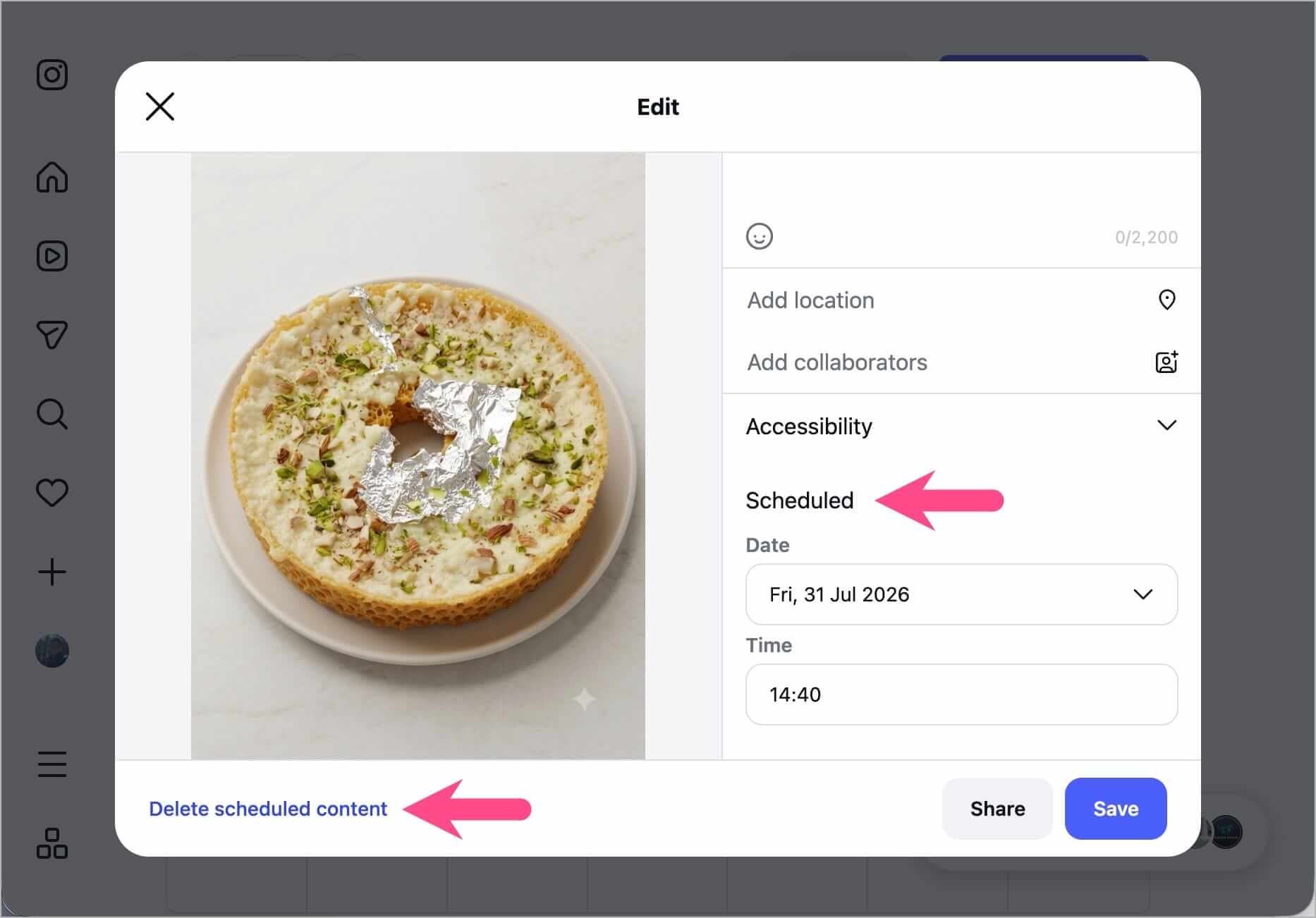 edit, reschedule or delete scheduled content on Instagram desktop
