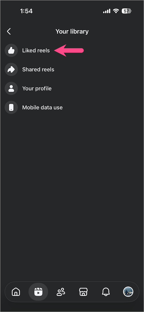 how to find your liked reels on facebook mobile app