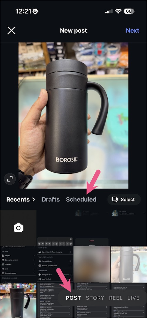 find scheduled posts and reels on instagram