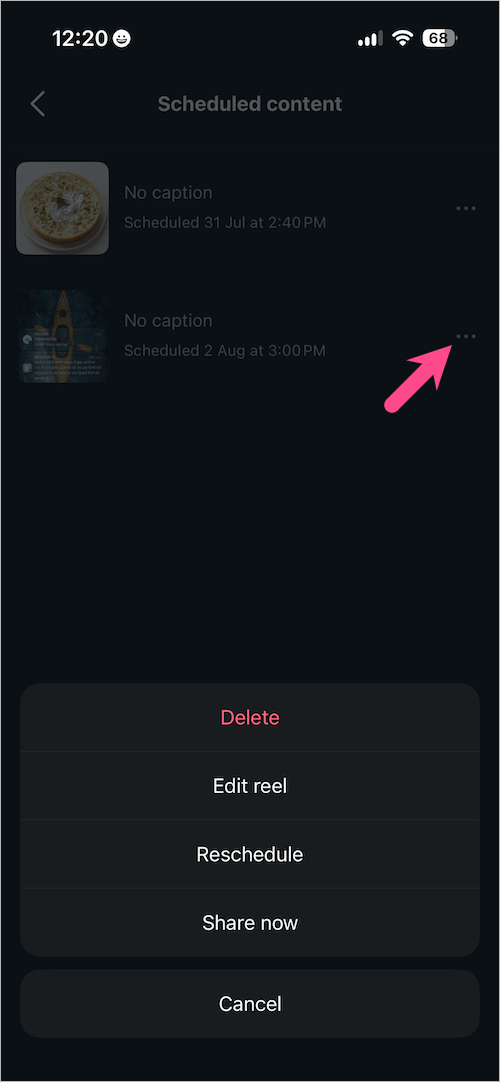 scheduled post options in instagram
