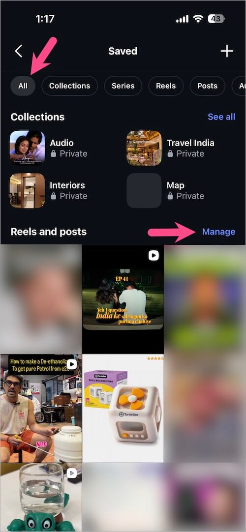 manage saved posts and reels on instagram