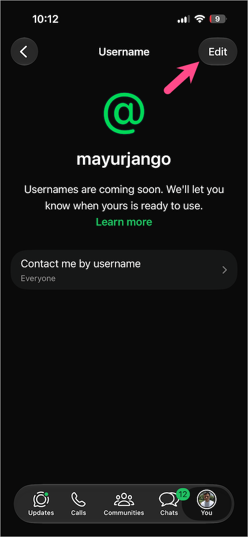 manage your whatsapp username