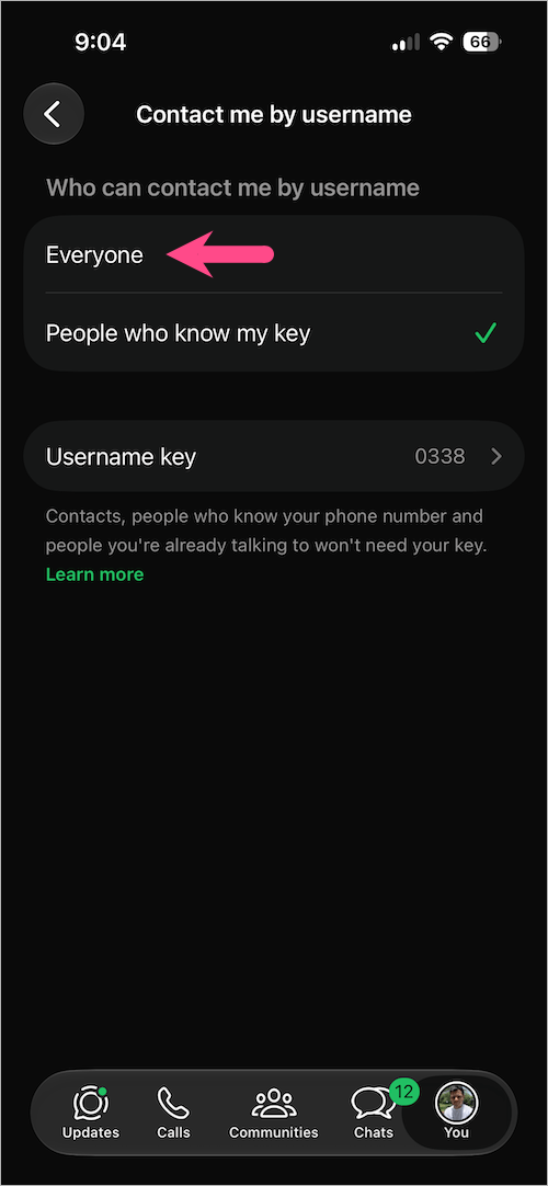 how to remove username key on whatsapp