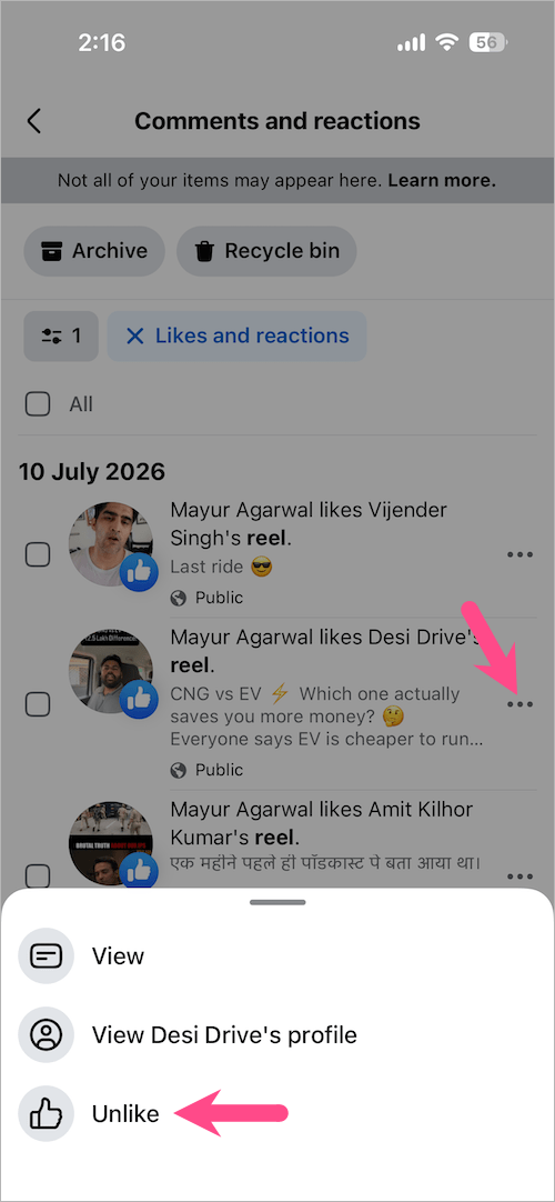 how to unlike reels on facebook app