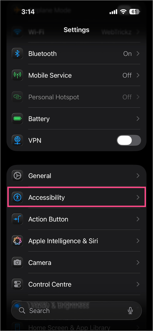 Accessibility option in iPhone Settings