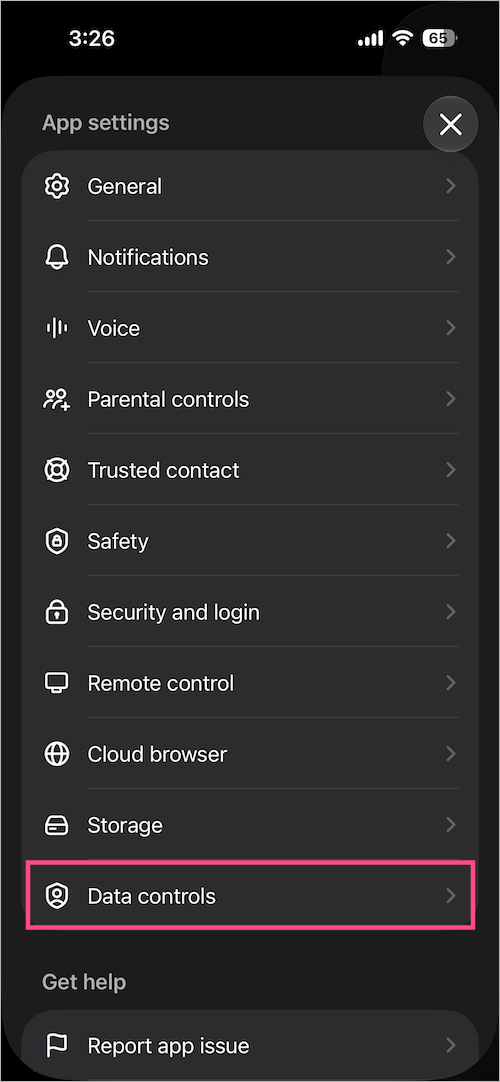 Data controls in ChatGPT on iPhone