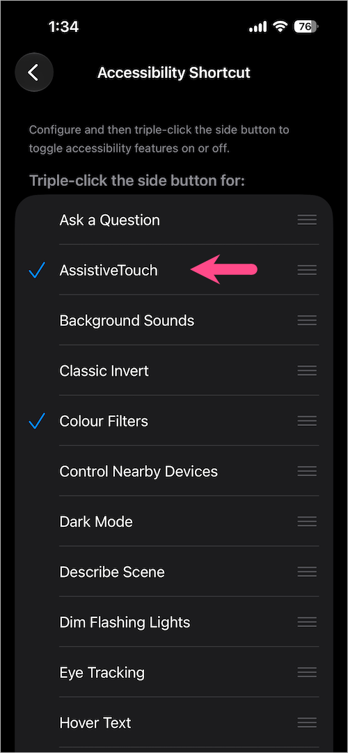 Assign AssistiveTouch to Accessibility Shortcut on iPhone