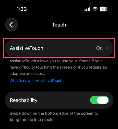 AssistiveTouch setting on iPhone