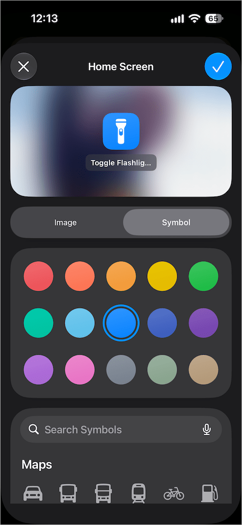 Customize the flashlight shortcut icon and color