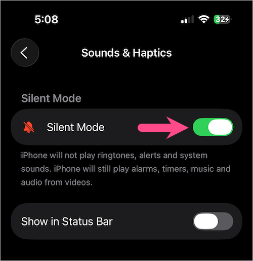 Turn on Silent Mode on iPhone 18 Pro from Settings