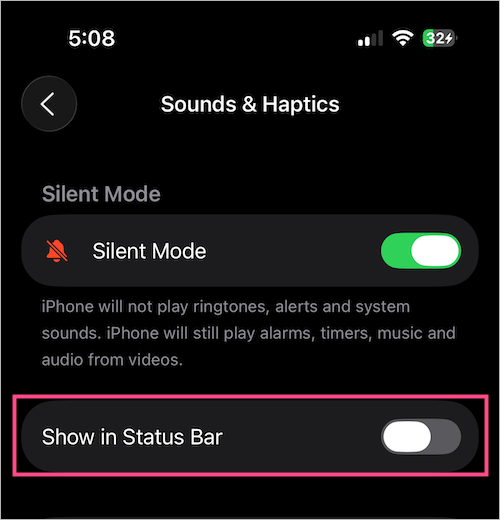 Hide Silent Mode icon from the status bar on iPhone 18 Pro