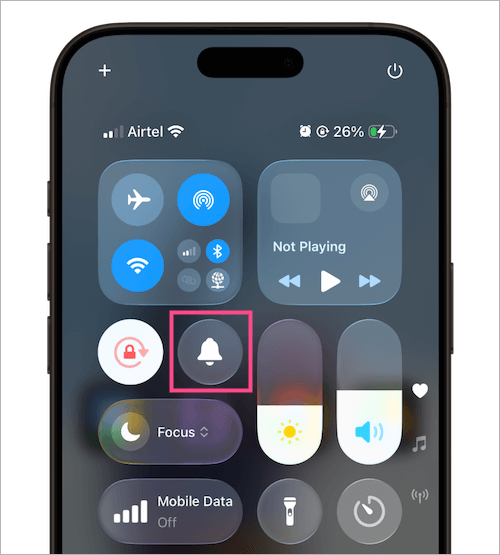 Silent Mode control in Control Center on iPhone 18 Pro