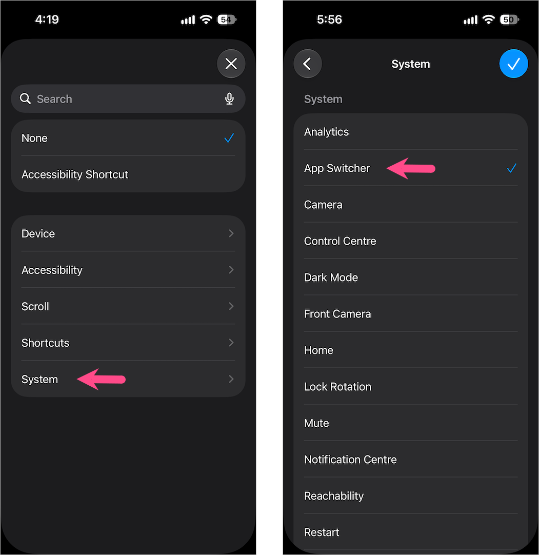 Open App Switcher using Back Tap on iPhone 18 Pro