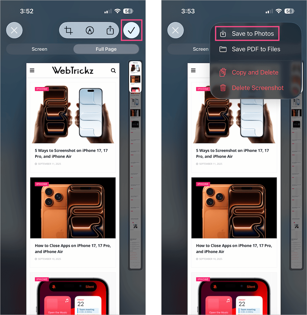 Take long screenshots on iphone 18 pro